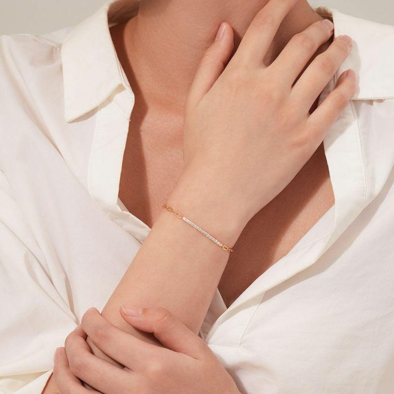 Bracelets | Bracelet en Argent Plaqué Or 18Ct, 15 Pierres Blanc – Femmes Bijoux Blanc