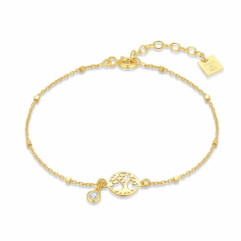 Bracelets | Bracelet en Argent Plaqué Or 18Ct, Arbre de Vie Blanc – Femmes Bijoux Blanc