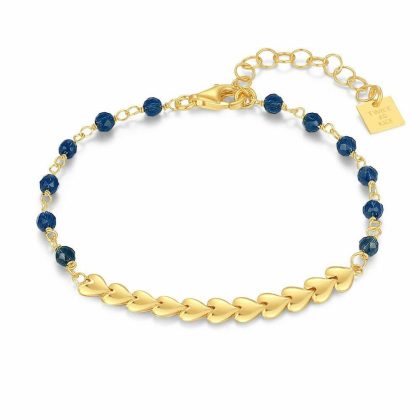 Bracelets | Bracelet en Argent Plaqué Or 18Ct, Coeurs et Pierres Bleues Bleu – Femmes Bijoux Bleu