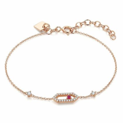 Bracelets | Bracelet en Argent Rosé, Hexagone, Blanc et Fuchsia Rose – Femmes Bijoux Bracelets