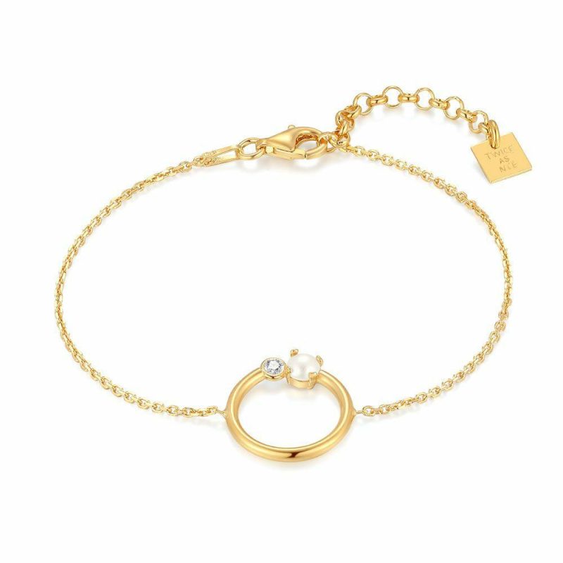 Bracelets | Collier en Argent Plaqué Or 18Ct, Anneau Avec Perle Blanc – Femmes Bijoux Blanc