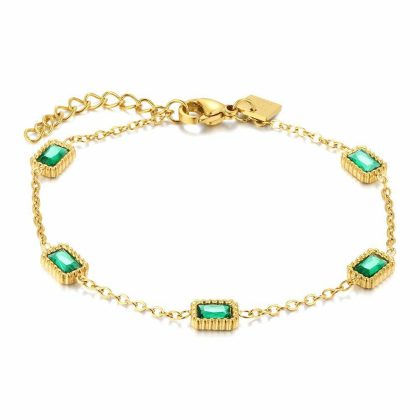 Bracelets | Bracelet en Acier Poli Couleur Or, 5 Cristaux Verts Vert – Femmes Bijoux Bracelets