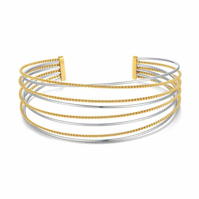 Bracelets | Bracelet en Acier Poli Couleur Or, Bangle Ouvert en 2 Couleurs Multi – Femmes Bijoux Bracelets