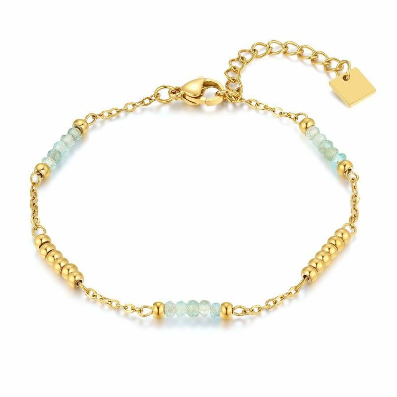 Bracelets | Bracelet en Acier Poli Couleur Or, Pierres Blue Apatite Bleu ciel – Femmes Bijoux Bleu ciel