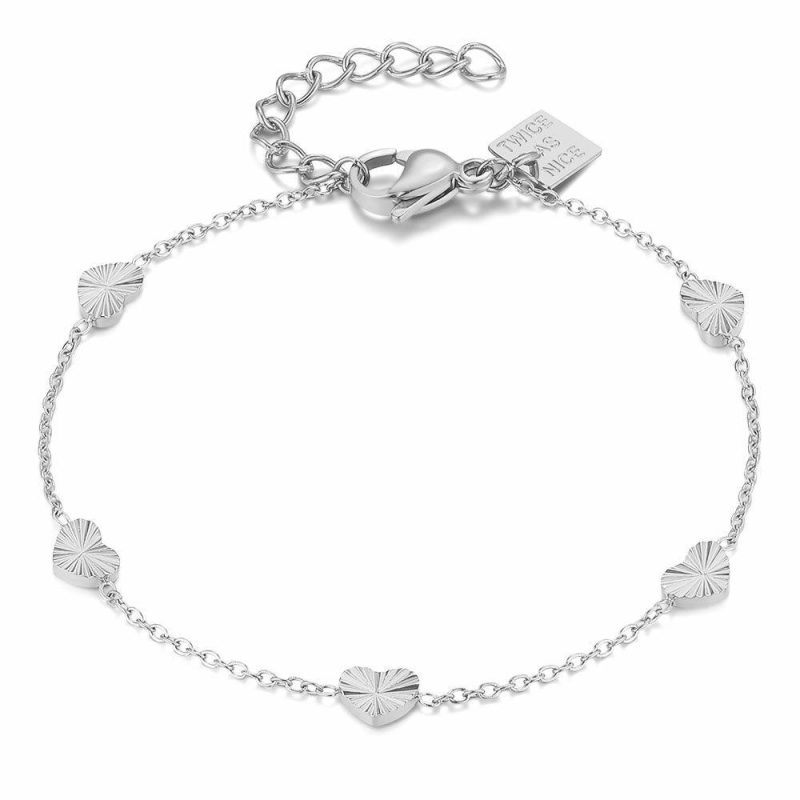 Bracelets | Bracelet en Acier Poli, Petits Coeurs – Femmes Bijoux Bracelets