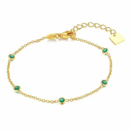 Bracelets | Bracelet en Argent, Ton Or, 5 Pierres Rondes en Zircon Vert Vert – Femmes Bijoux Bracelets