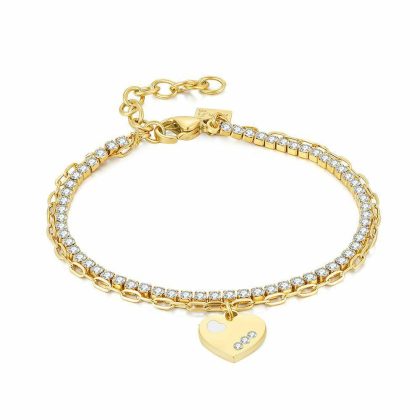 Bracelets | Bracelet en Acier Poli, 2 Chaînes Différentes, Coeur Blanc – Femmes Bijoux Blanc