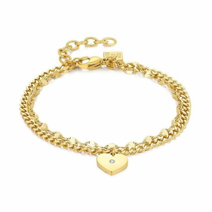 Bracelets | Bracelet en Acier Poli, 2 Chaînes Différentes, Coeur Blanc – Femmes Bijoux Blanc