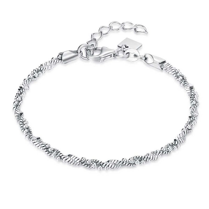 Bracelets | Bracelet en Argent, Chaine Plate et Petites Boules Zilverkleur – Femmes Bijoux Bracelets