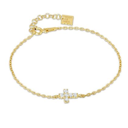 Bracelets | Bracelet en Argent Plaqué Or 18Ct, Croix Avec Zircons Blanc – Femmes Bijoux Blanc