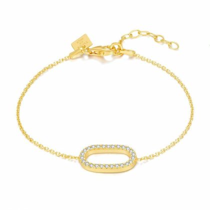 Bracelets | Bracelet en Argent Plaqué Or 18Ct, Ovale, Pierres Blanc – Femmes Bijoux Blanc