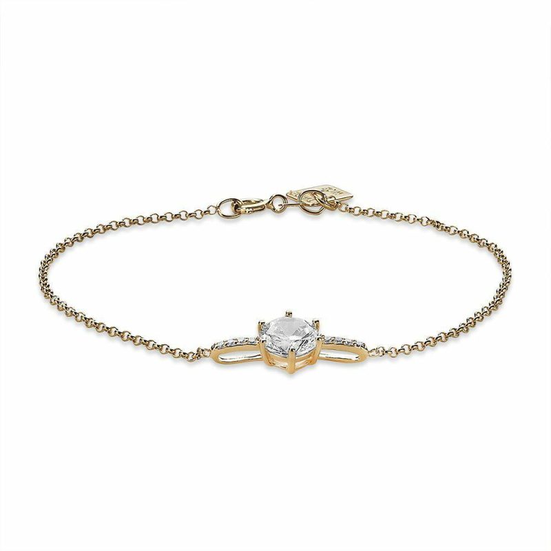 Bracelets | Bracelet en Argent Plaqué Or 18Ct, Pierres Grande et Petites Blanc – Femmes Bijoux Blanc