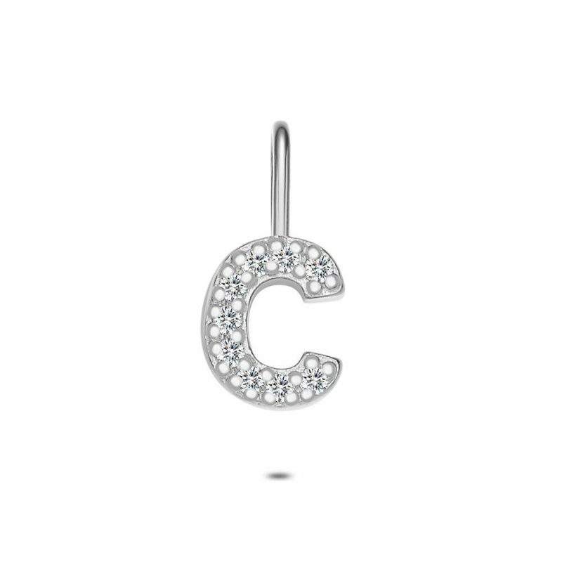 Pendentifs | Pendentif en Argent, Lettre C Avec Pierres Blanc – Femmes Bijoux Blanc